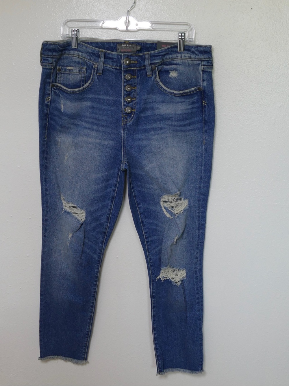 NWT Torrid High Rise Straight Jeans 10T Tall Button Fly Raw Hem Distressed